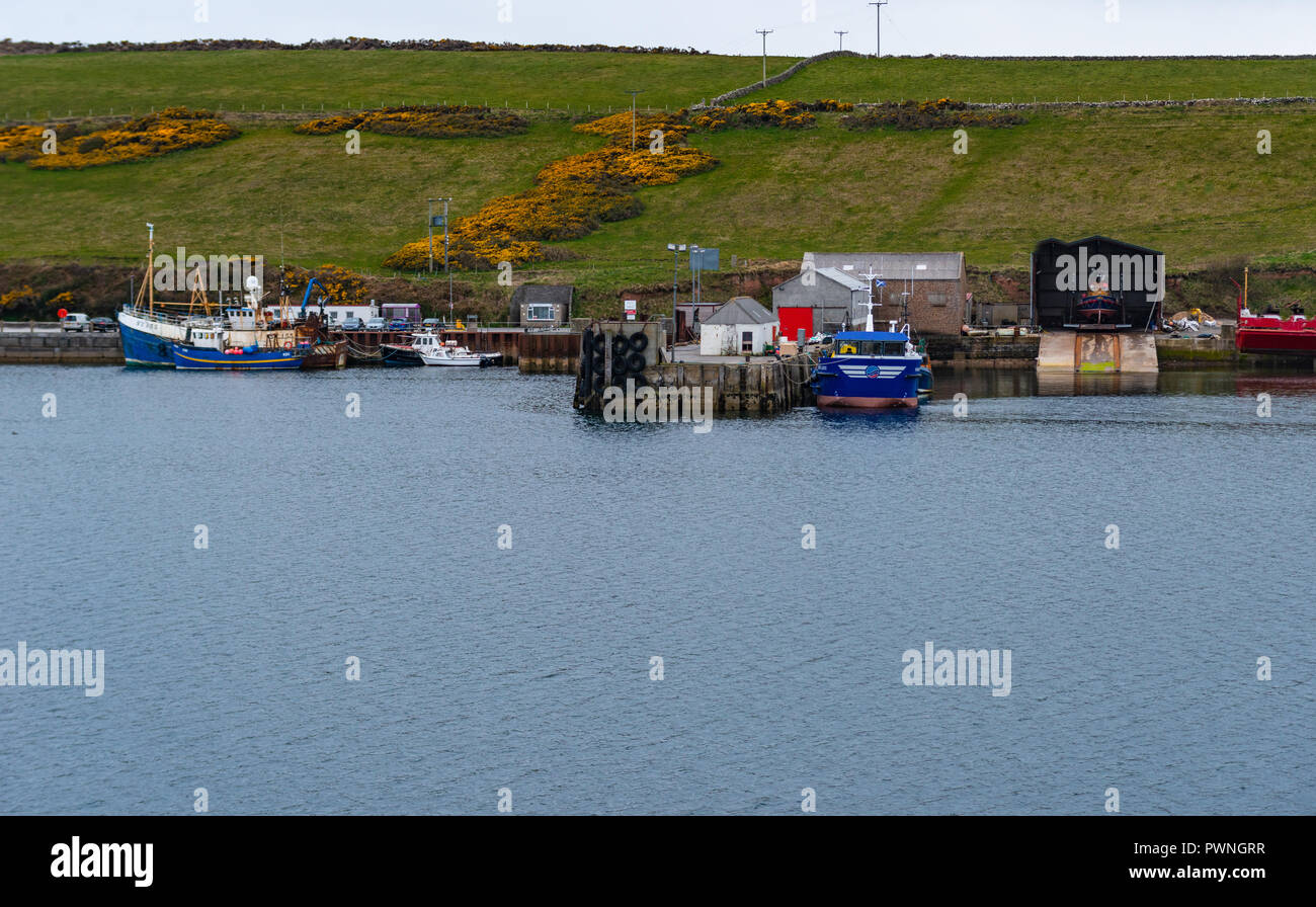 View from a ferry onto the waterfront of Stromness, Orkney Islands, Scotland, Uk Stock Photo
