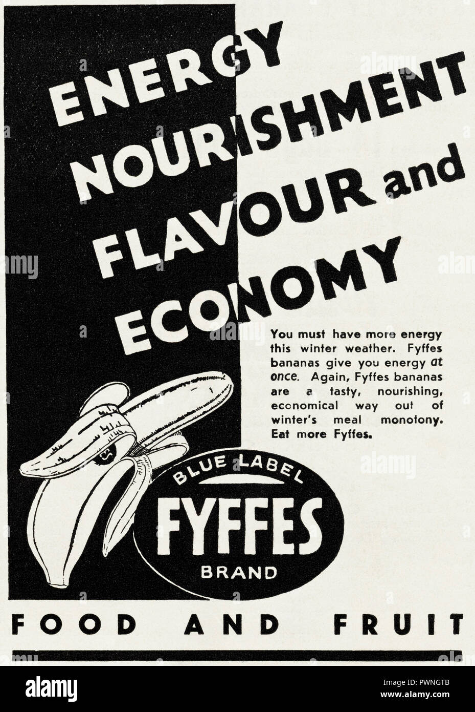1930s old vintage original advert advertising Fyffes bananas in English magazine circa 1932 Stock Photo