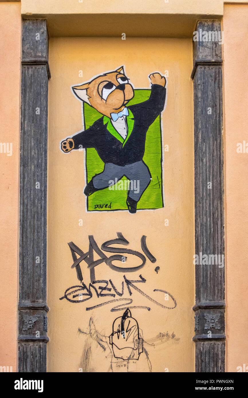 Garffiti and street art by DARED on building in Auguststrasse in Mitte, Berlin Stock Photo