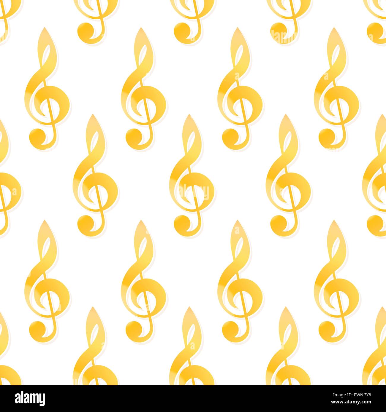 Golden Treble Clef on white background, Vector seamless pattern Stock ...