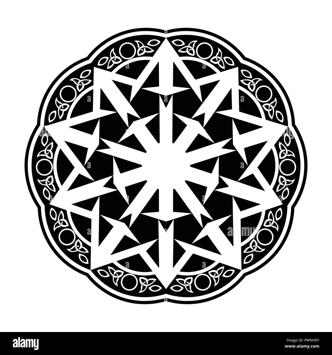 Black Wiccan Circular Ornament, Vector Illustration on white Stock Vector
