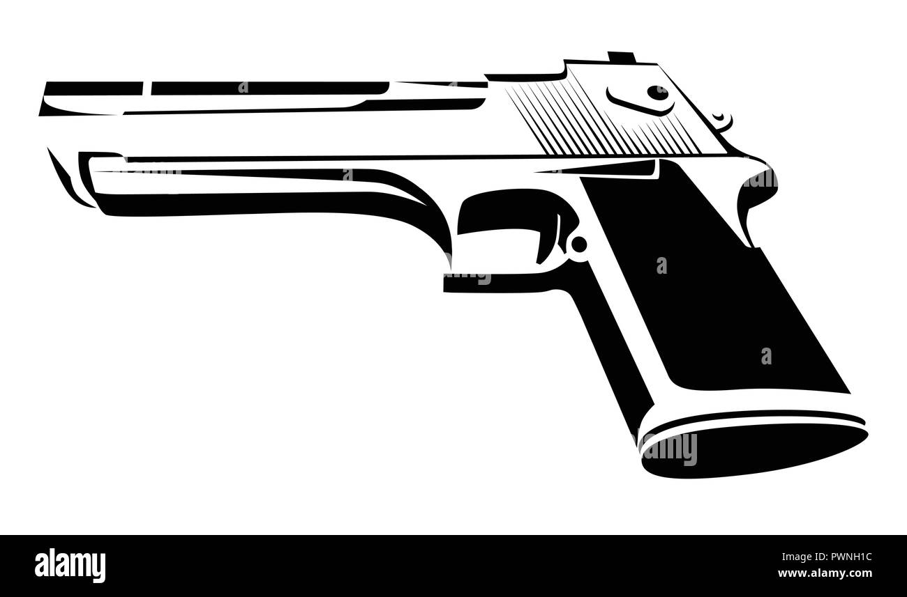 Desert Eagle in black and white - Power Pistol isolated on white. Style Design of Force Weapon. Vector Illustration. Stock Vector