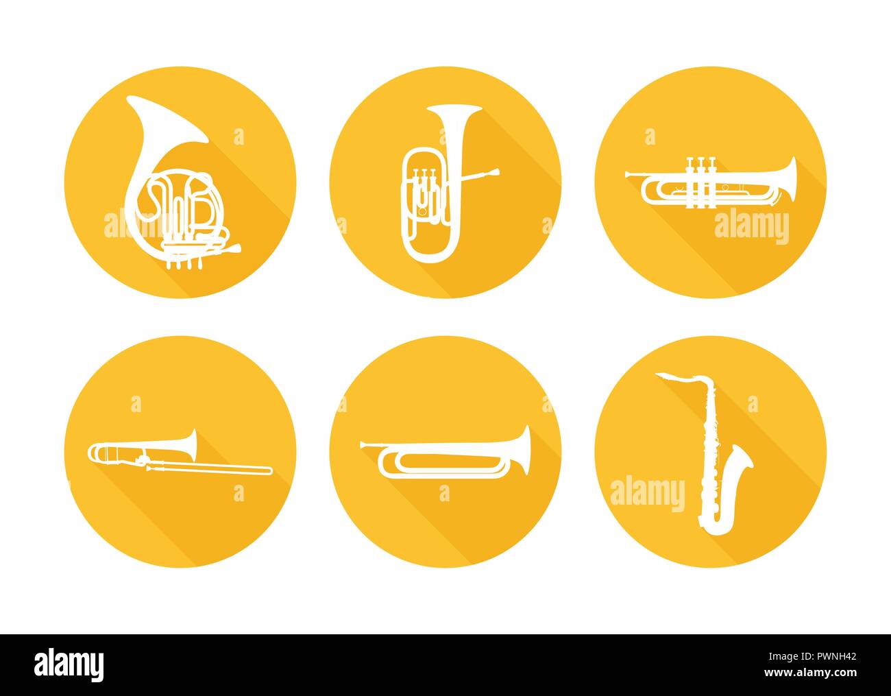 Set of Brass Musical Orchestra Instruments. Vector Icons isolated on