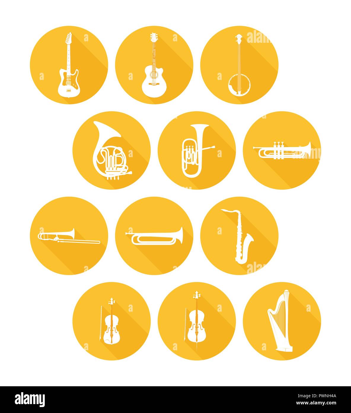 Big Set Icons of Musical Instruments. Vector Icons Round Form isolated ...