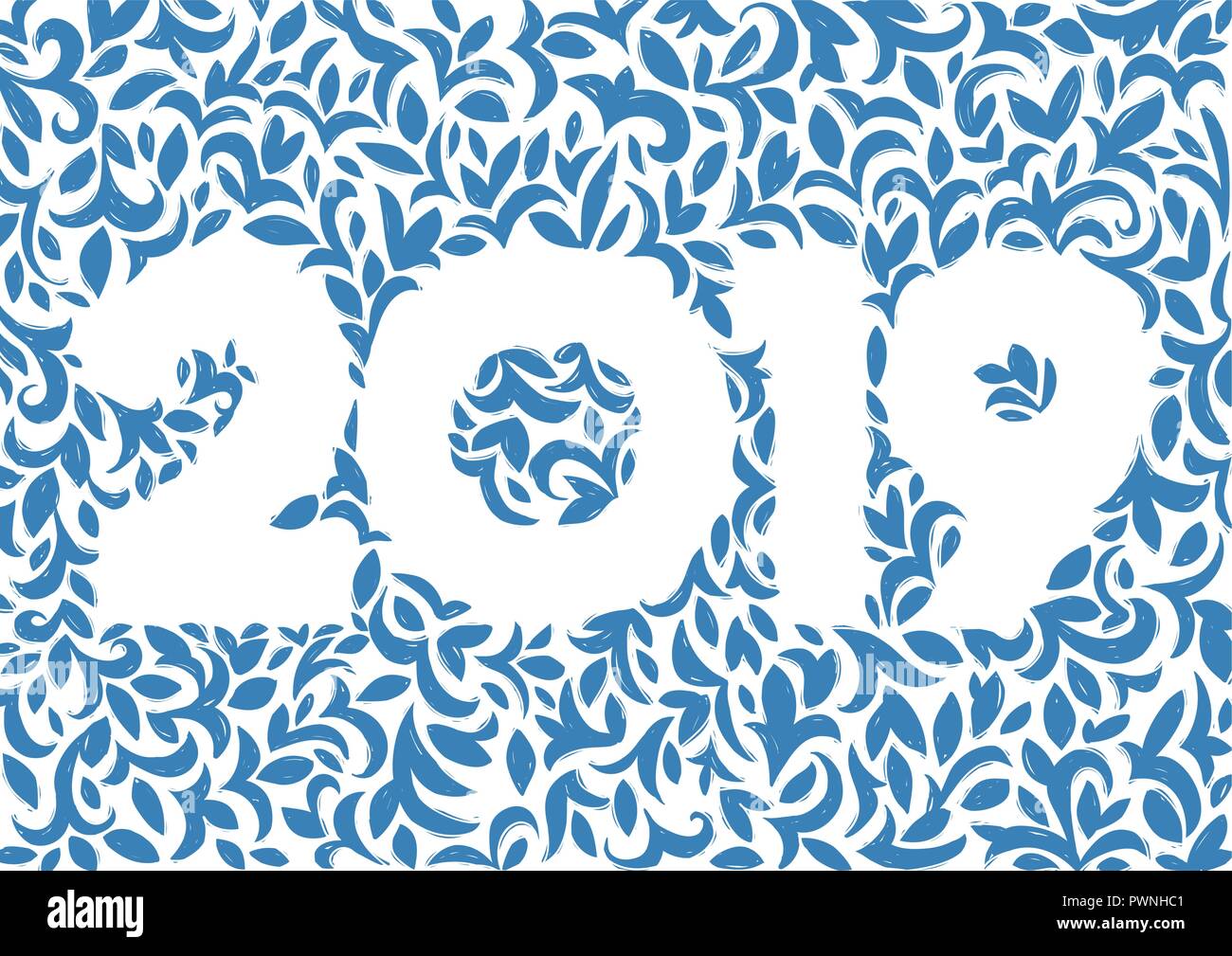 Floral decorative vector postcard for 2019 new year Stock Vector