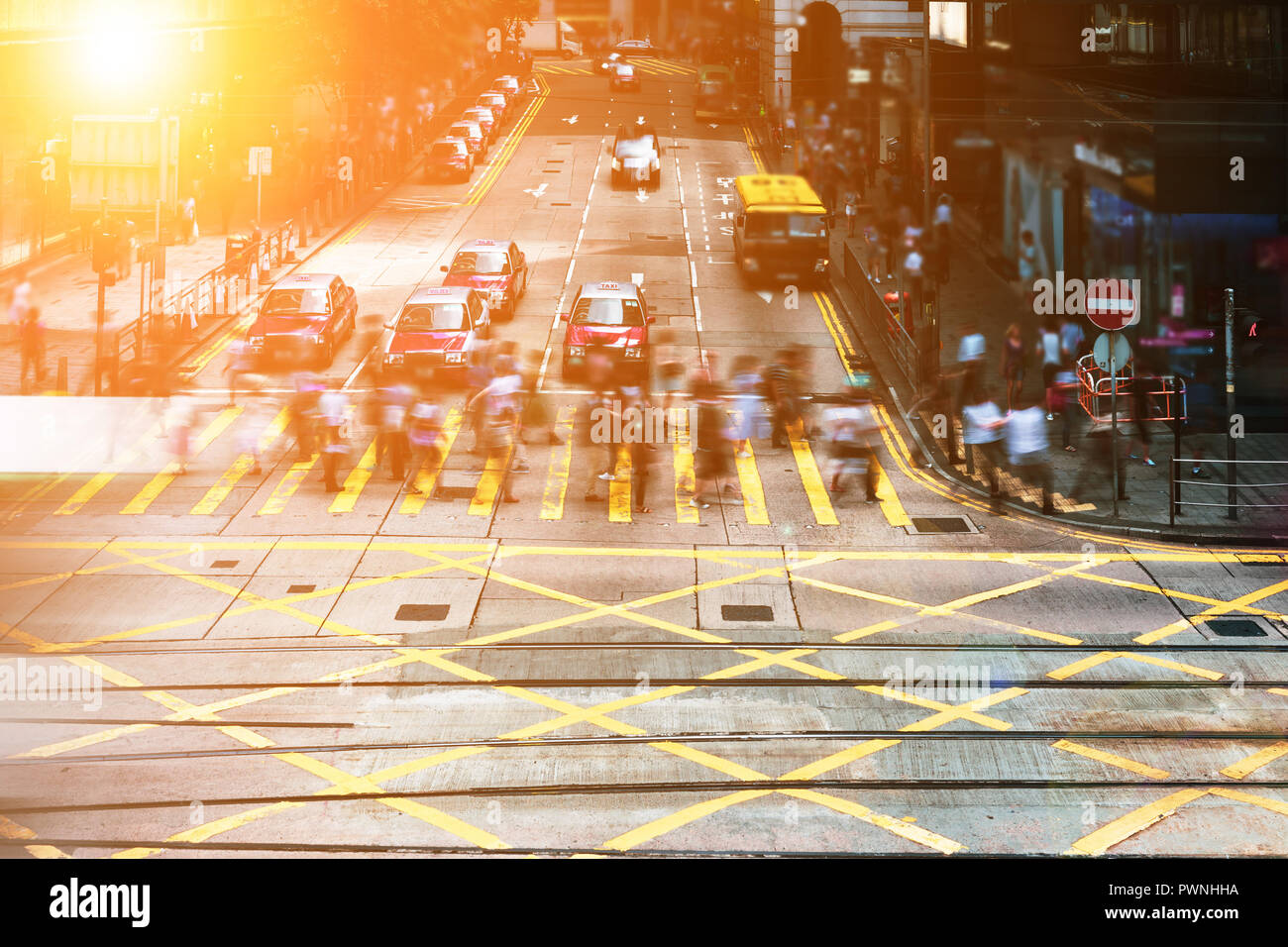 walking people on the busy city street with sunlight effect Stock Photo ...