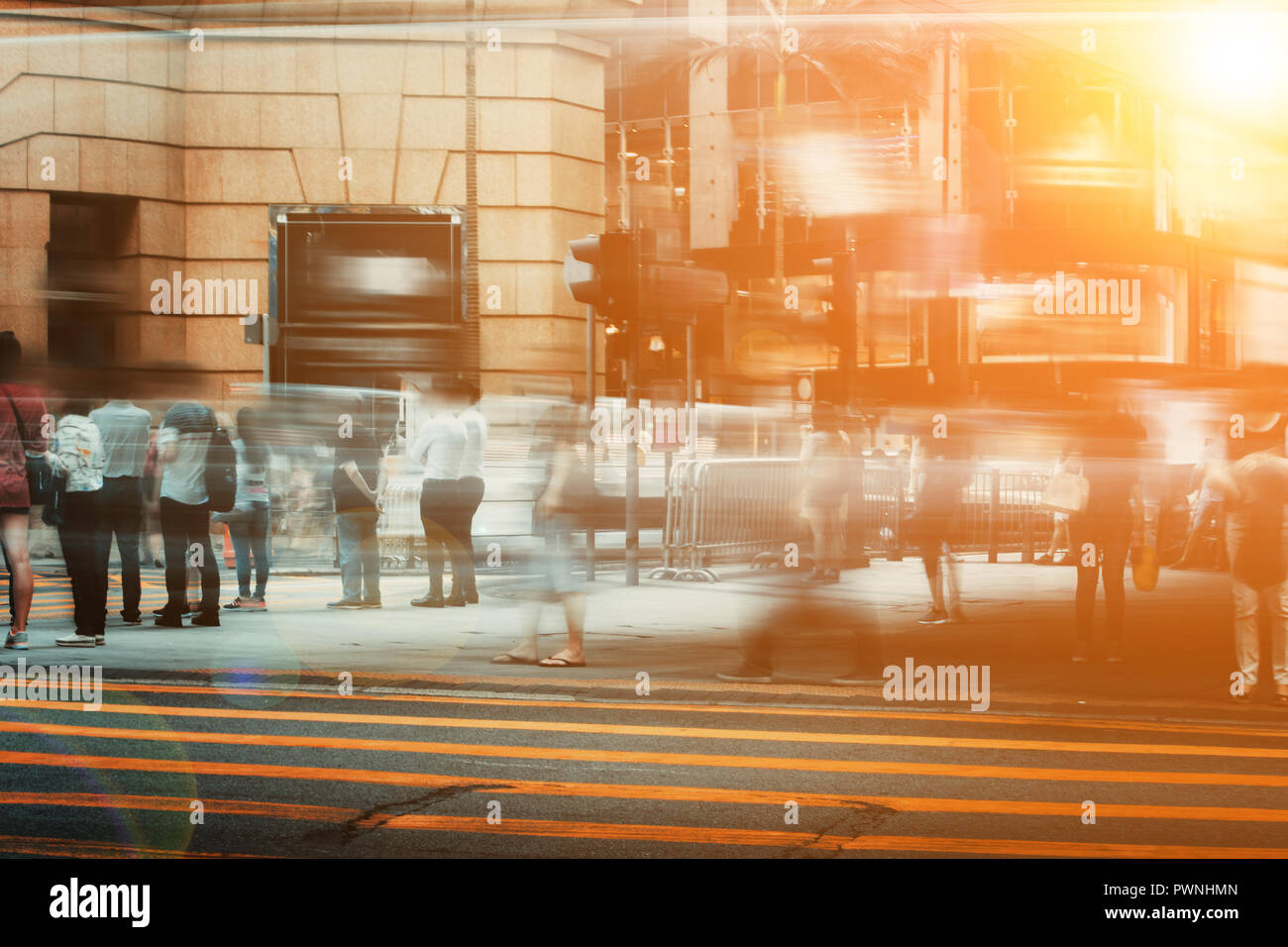 walking people on the busy city street with sunlight effect Stock Photo ...