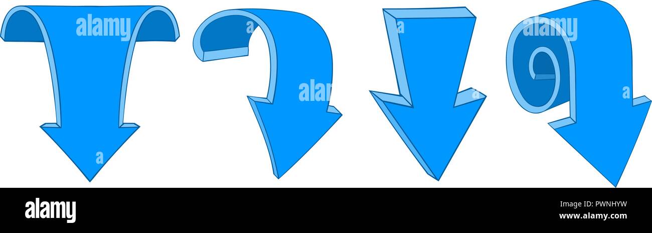 Blue arrows. Down signs. Colored hand drawn sketch Stock Vector