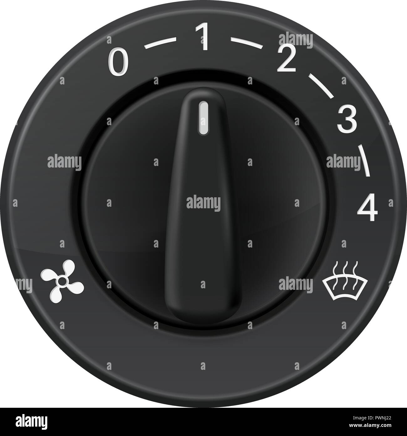 Car dashboard knob switch. Auto air conditioner. Air flow level