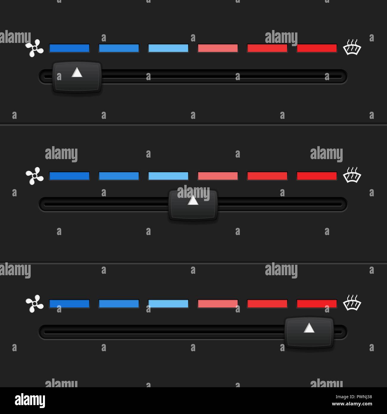 Car dashboard elements with temperature level sliders Stock Vector