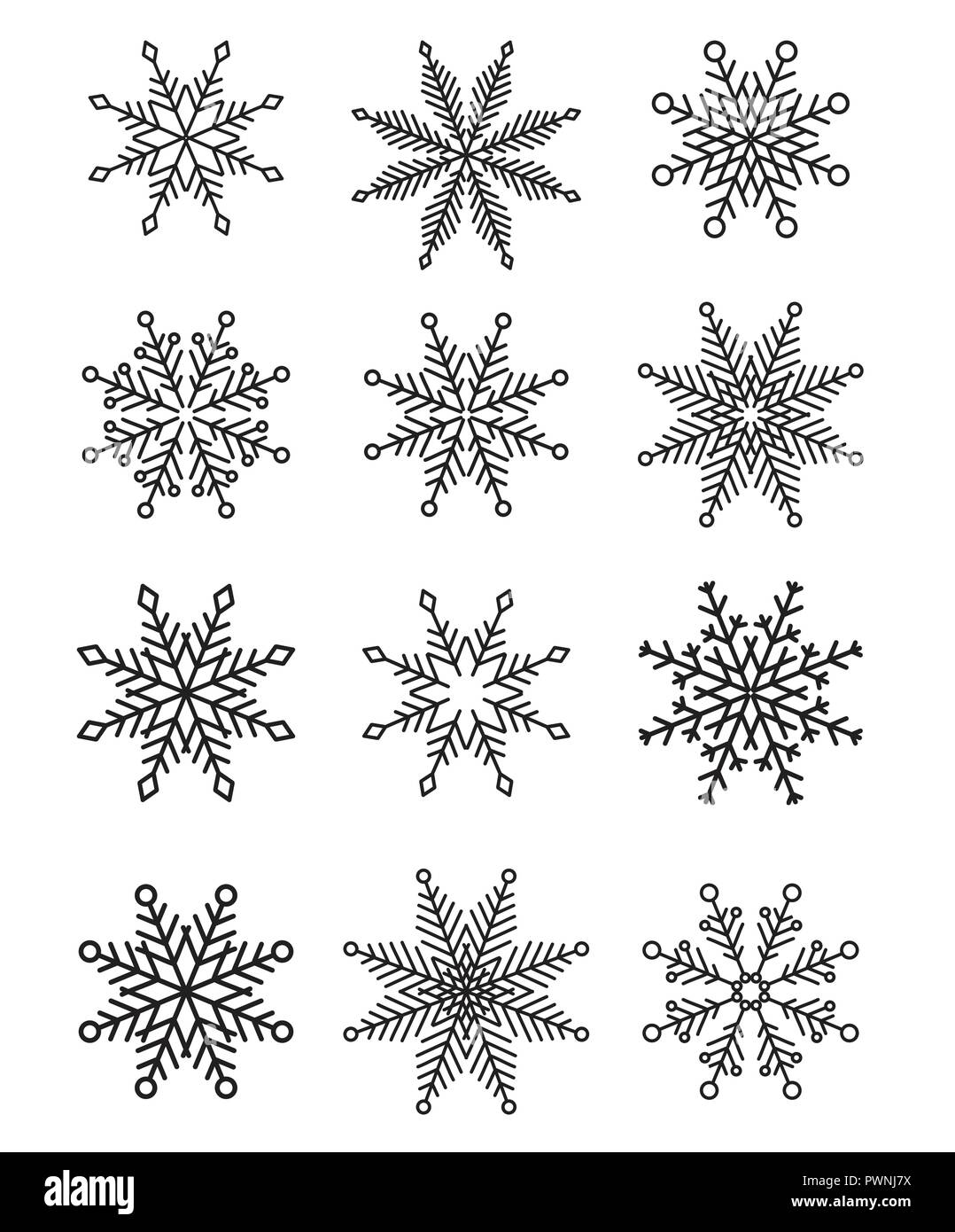 Set of white vector isolated snowflakes. Vector illustration Stock ...