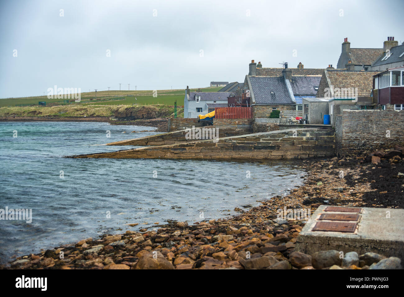 Waterfront and harbor of St Margaret's Hope South Ronaldsay, Orkney Islands, Scotland, United
