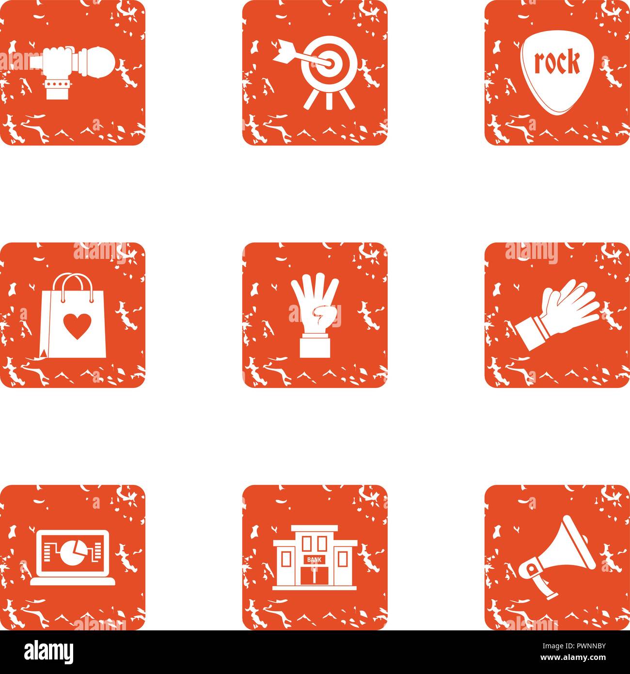 Rock euphony icons set, grunge style Stock Vector