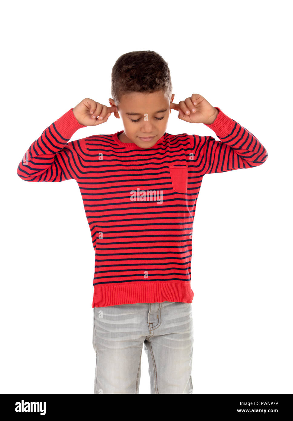 Sad young boy covering ears Cut Out Stock Images & Pictures Alamy