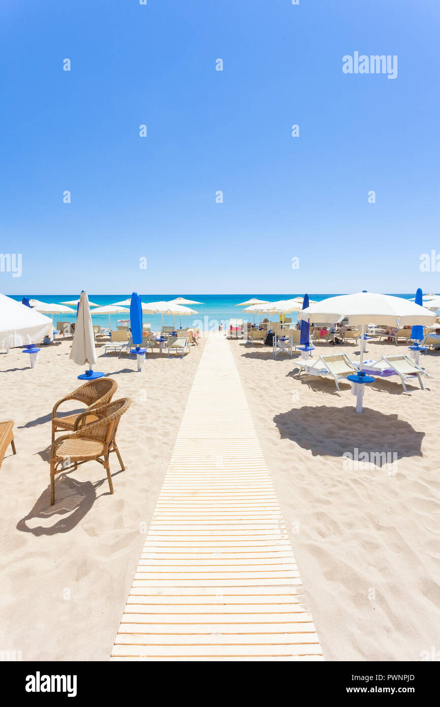Lido Venere, Apulia, Italy - Sunshades at the beautiful beach of Lido Venere Stock Photo