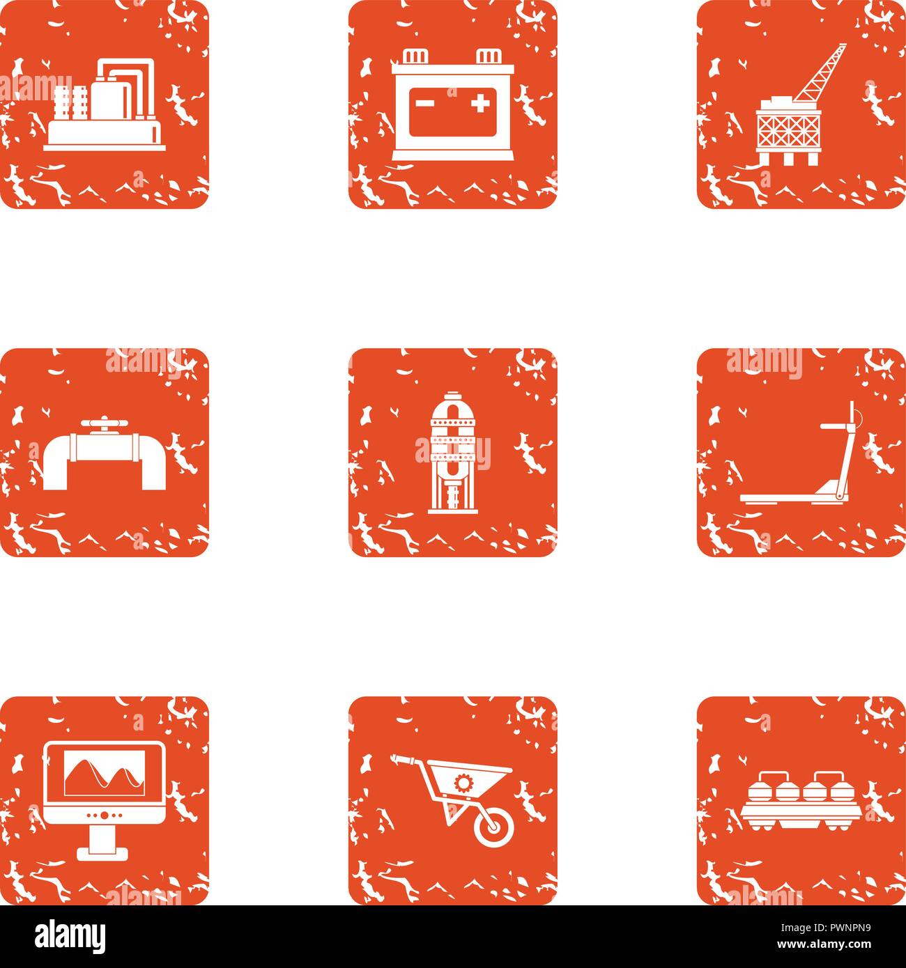 Grease icons set, grunge style Stock Vector