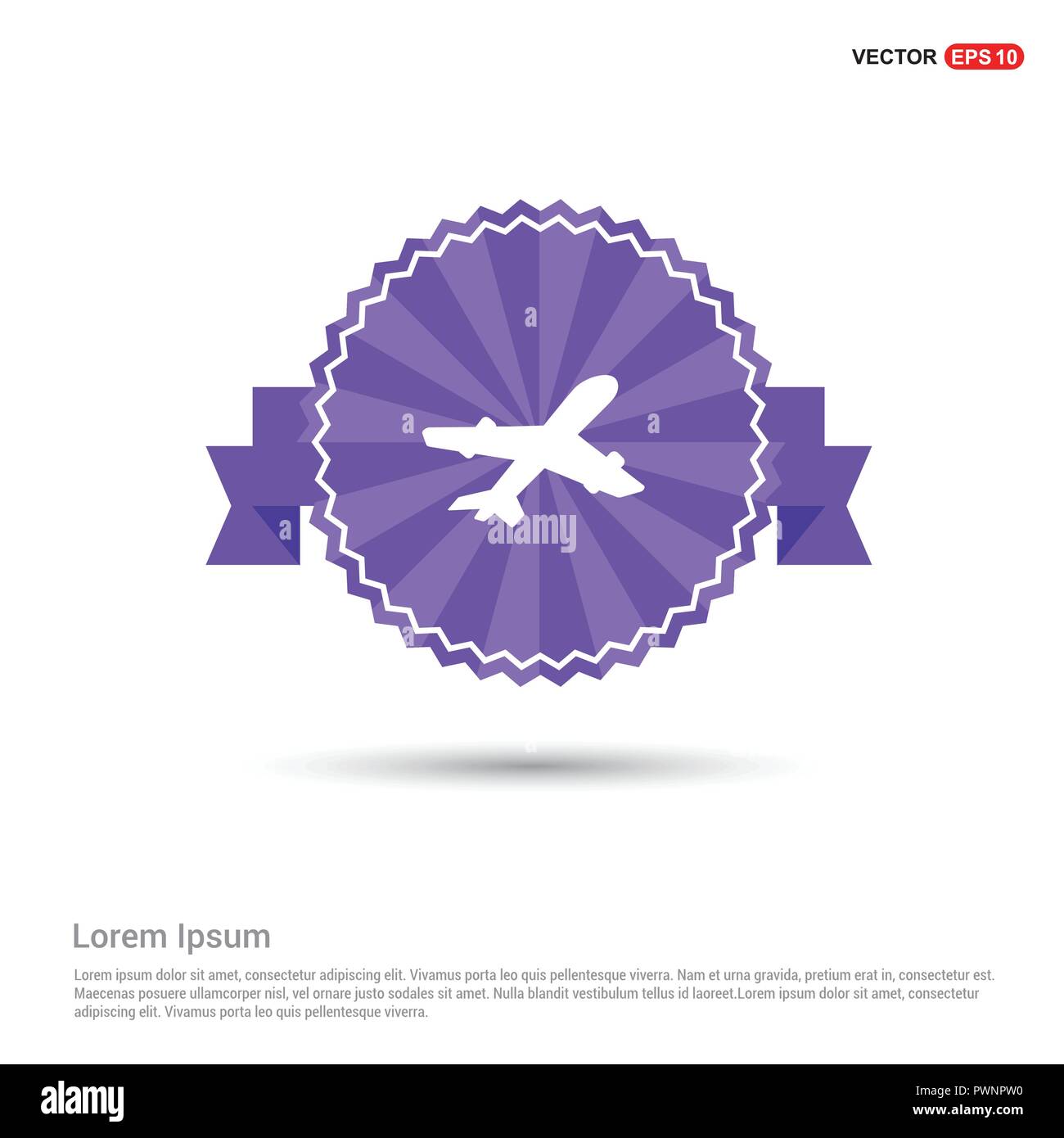 Airplane icon - Purple Ribbon banner Stock Vector