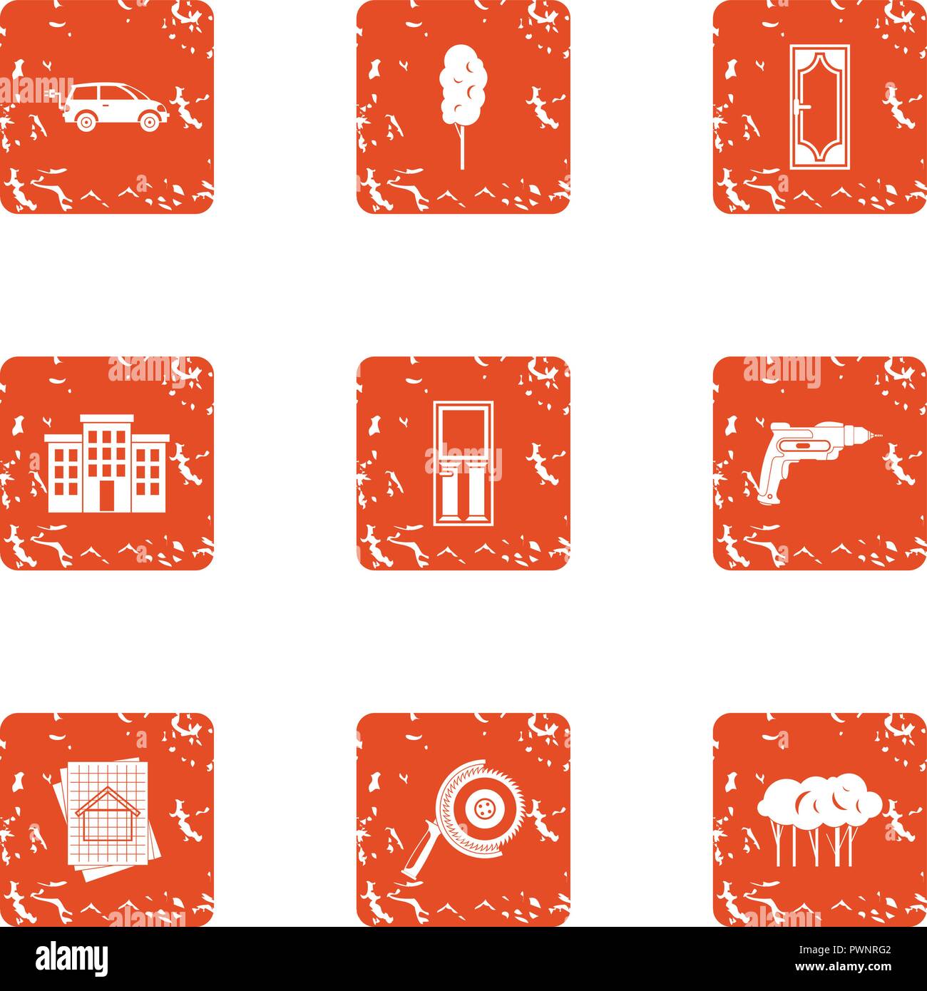 Engineering icons set, grunge style Stock Vector
