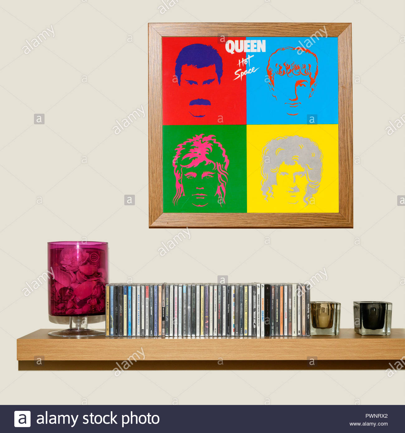 Cd Collection And Framed Queen Album Hot Space England Stock Photo Alamy