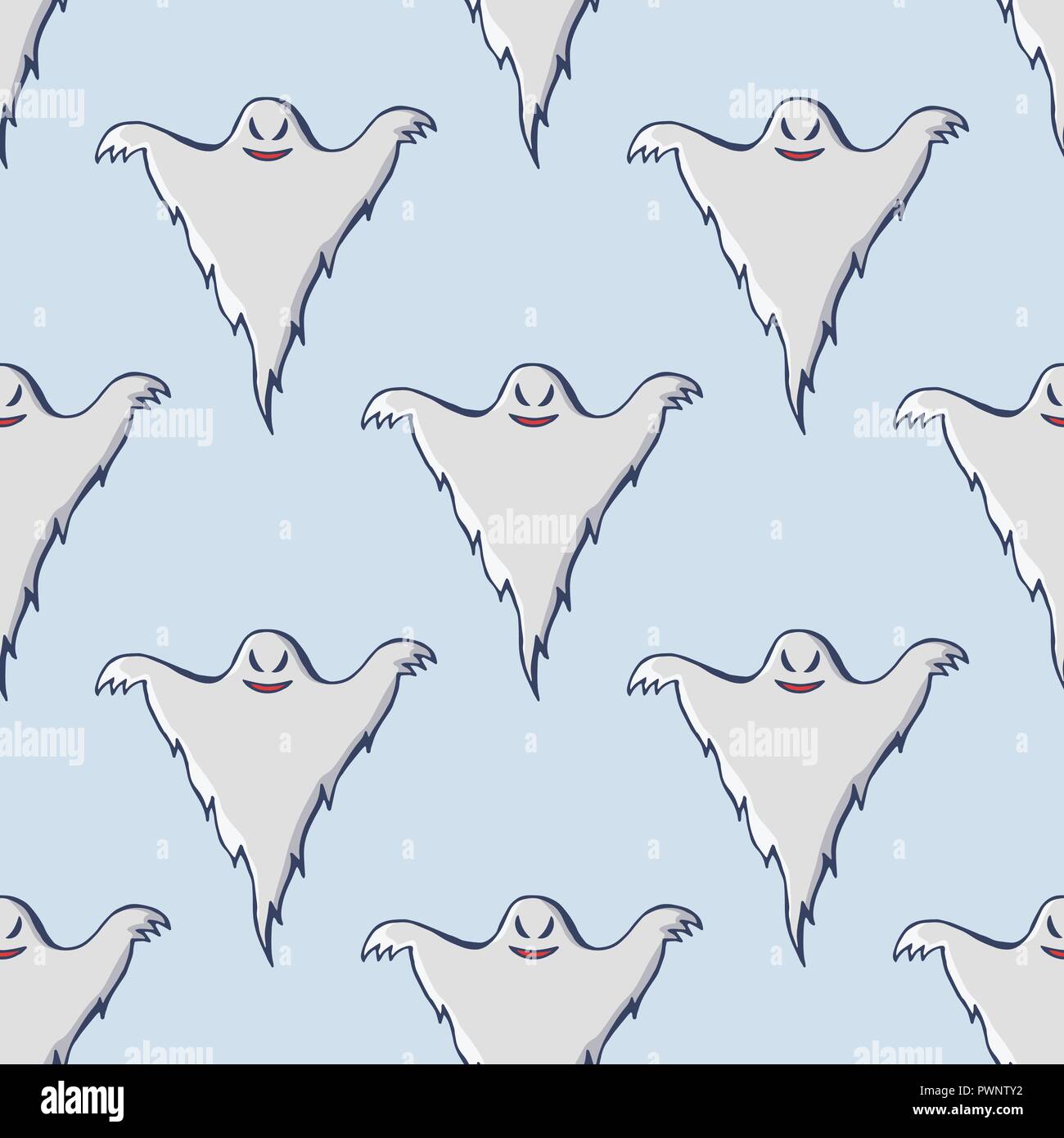 Ghosts seamless pattern. Hand drawn doodle cartoon elements of ...