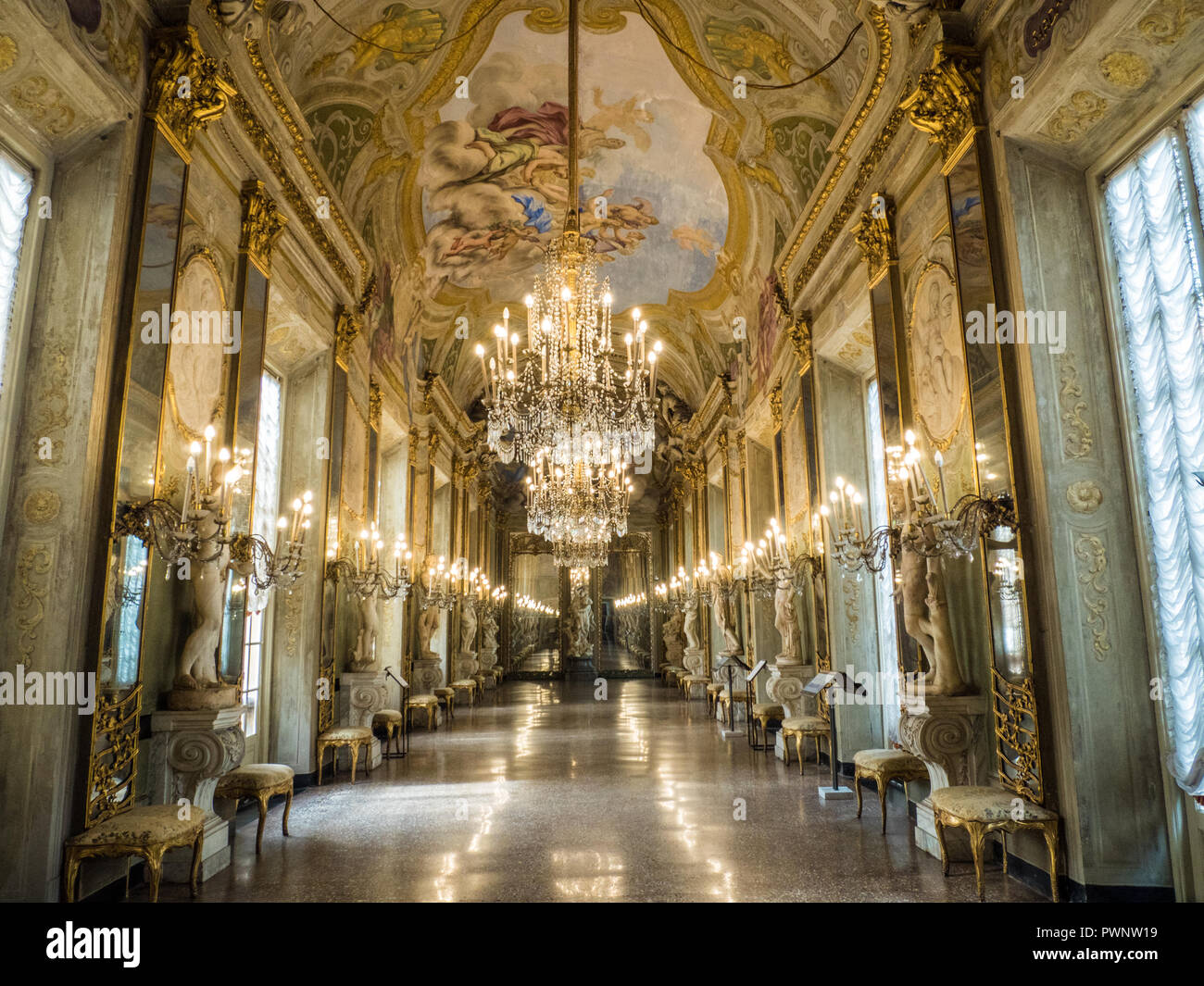 'Hall of Mirrors' in the Palazzo Reale on street 'via Balbi' in Genoa, Liguria, Italy Stock Photo