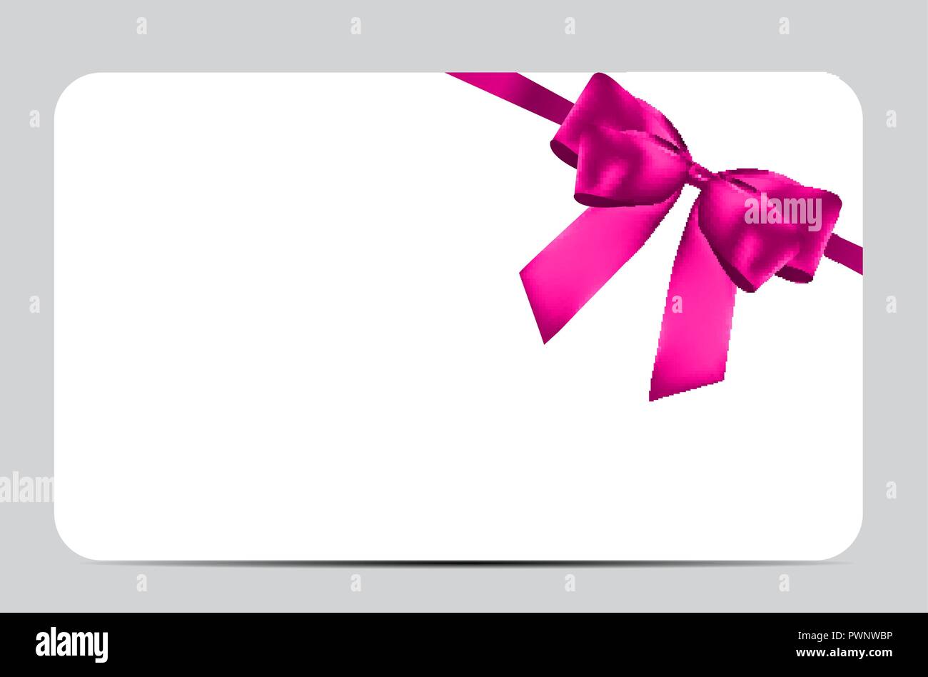 Blank Gift Card Template with Pink Bow and Ribbon. Vector With Present Card Template