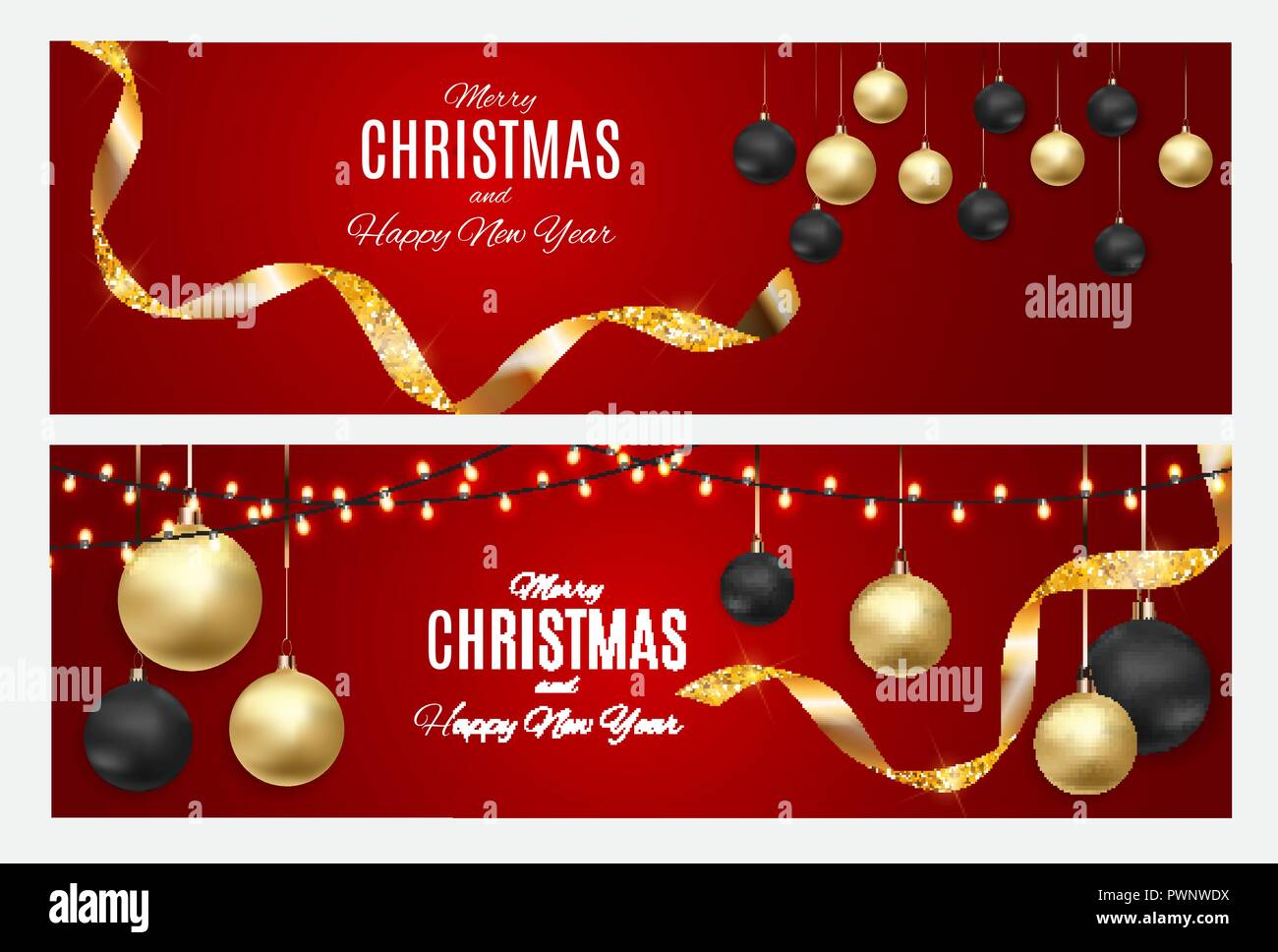 Merry Christmas and New Year Greeting Card Template Set Background ...