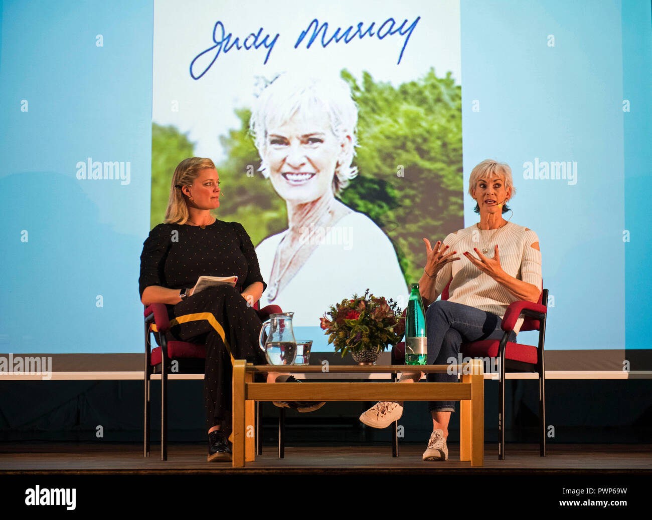 Dorchester, UK. 17th Oct 2018. Judy Murray gives a talk at Dorchester Literary Festival, Dorset, UK Credit: Finnbarr Webster/Alamy Live News Stock Photo