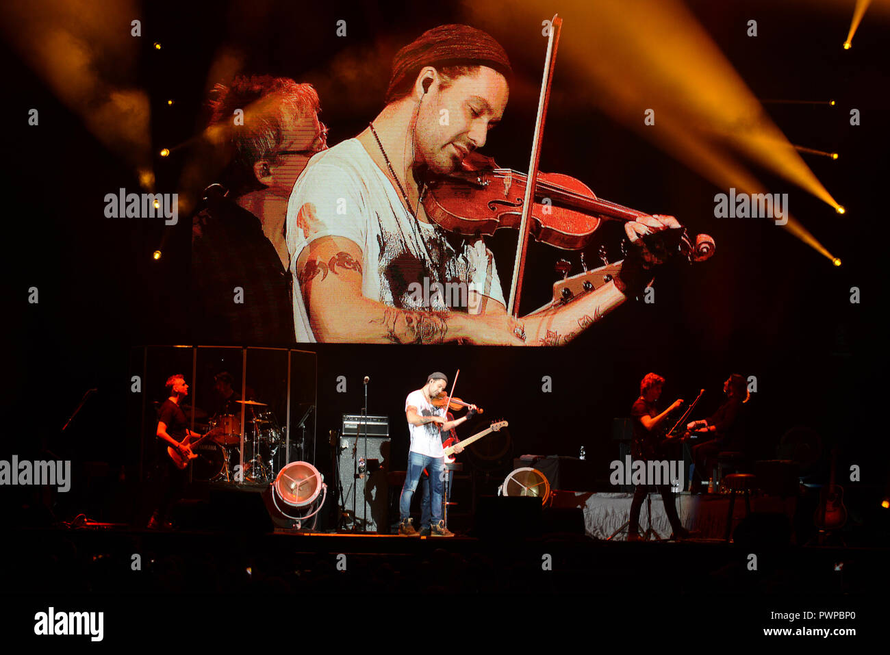 Violinist David Garrett performs at the Palalottomatica in Rome on the first Italian date of his EXPLOSIVE tour. Stock Photo