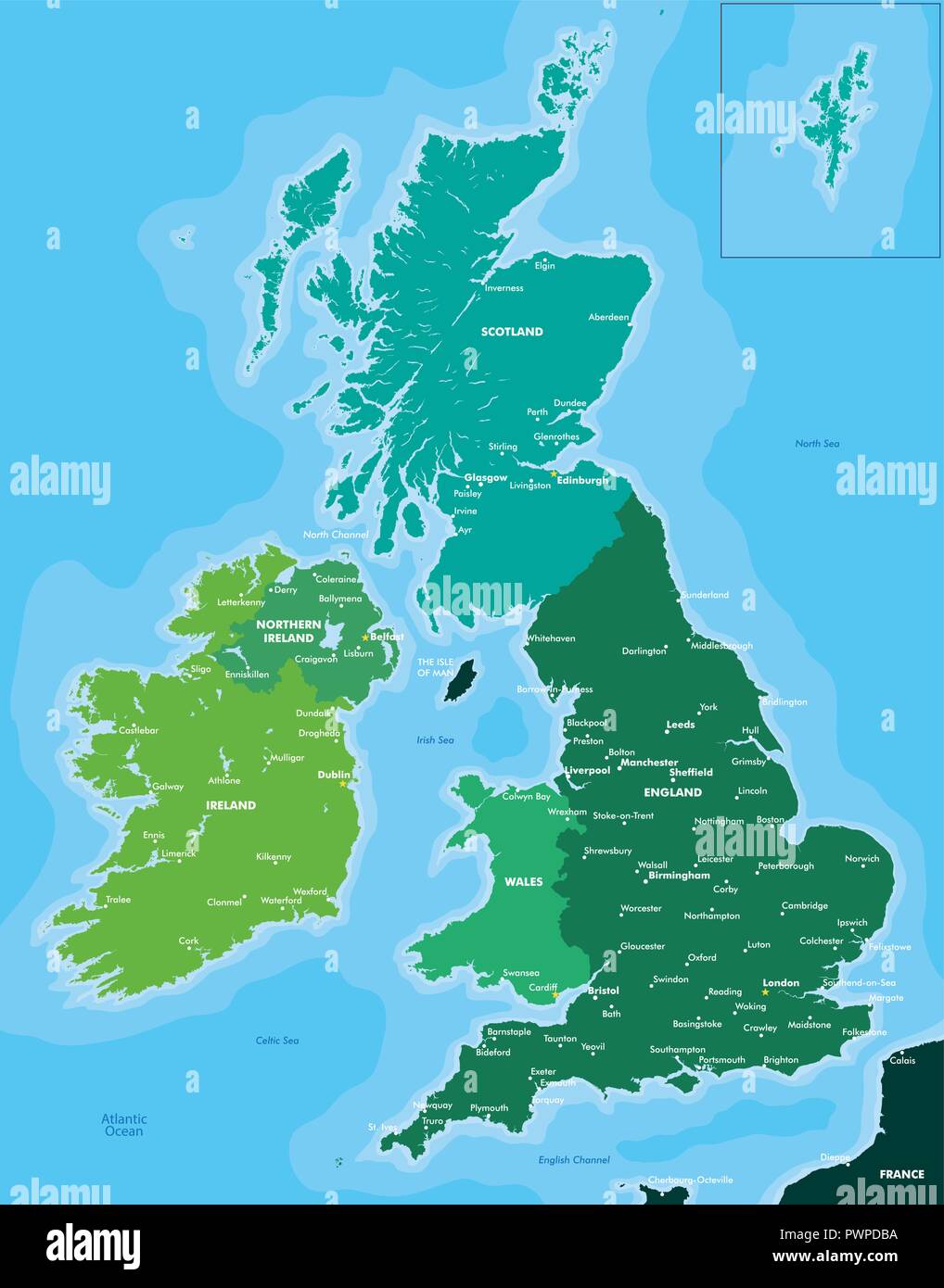 Color map of Great Britain and Ireland detailed vector illustration Stock Vector