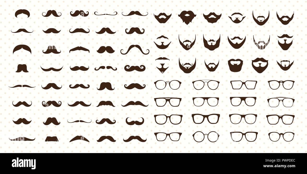 Mustaches, Beard and Sunglasses style set vector illustration for your design Stock Vector