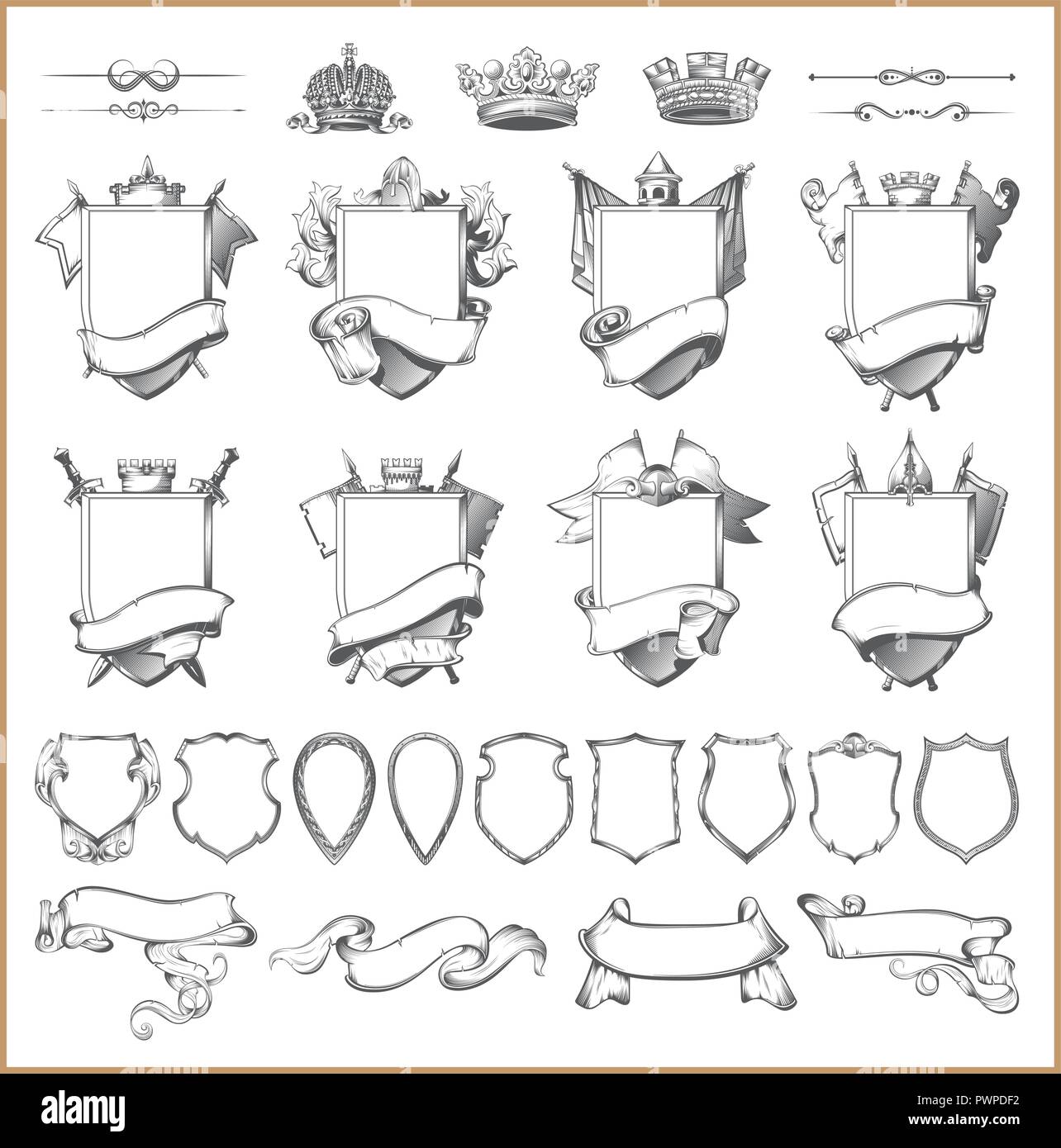 Vector heraldic element collection and Coat of arms template vector elements to create a coat of arms Stock Vector