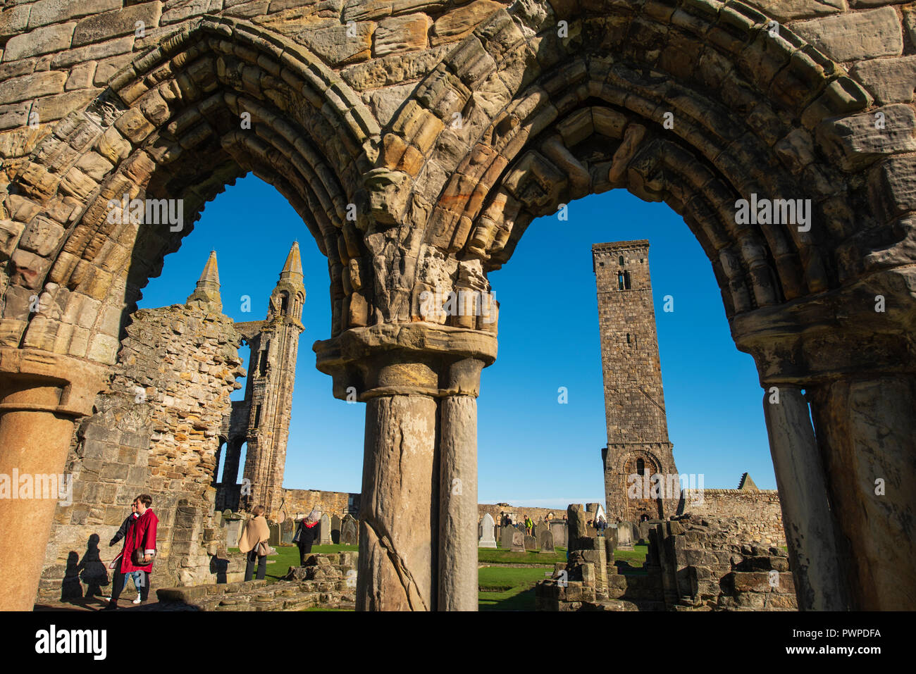 St. Andrews Cathedral and St. Rule's Tower, St Andrews, Fife, Scotland. Stock Photo