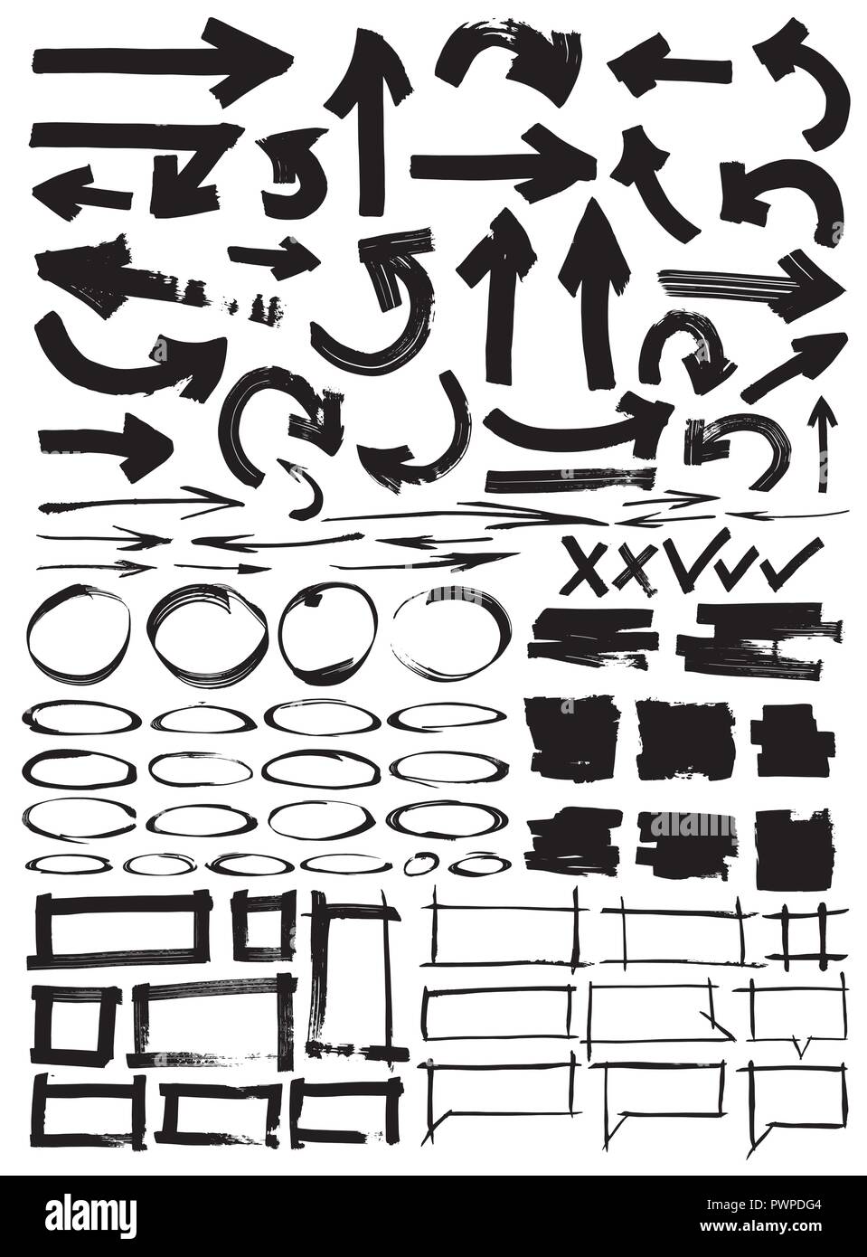 Hand drawn arrows, circles and frame template for your design Stock Vector