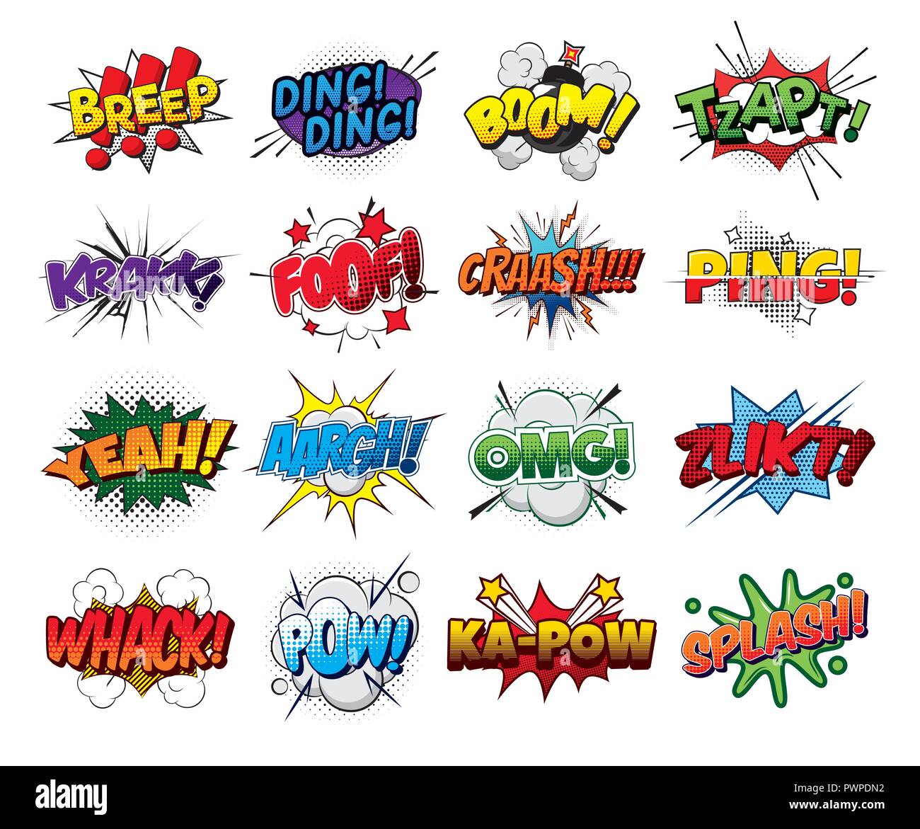 Free Vector  Ding pop art comic speech bubbles book sound effects