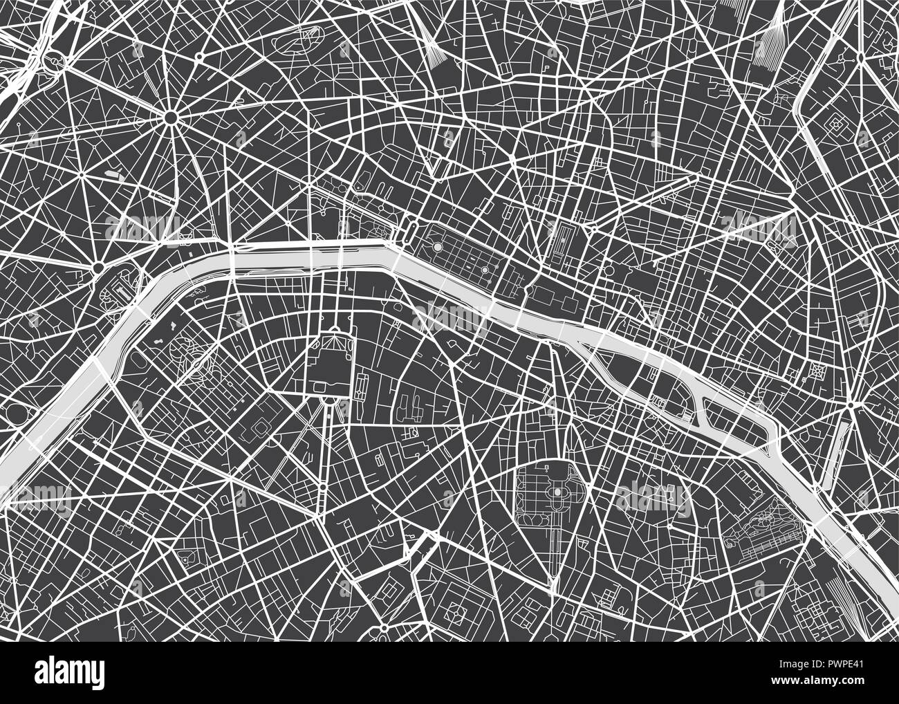 Vector Detailed Map Paris Detailed Plan Of The City Rivers And Streets Stock Vector Image Art Alamy
