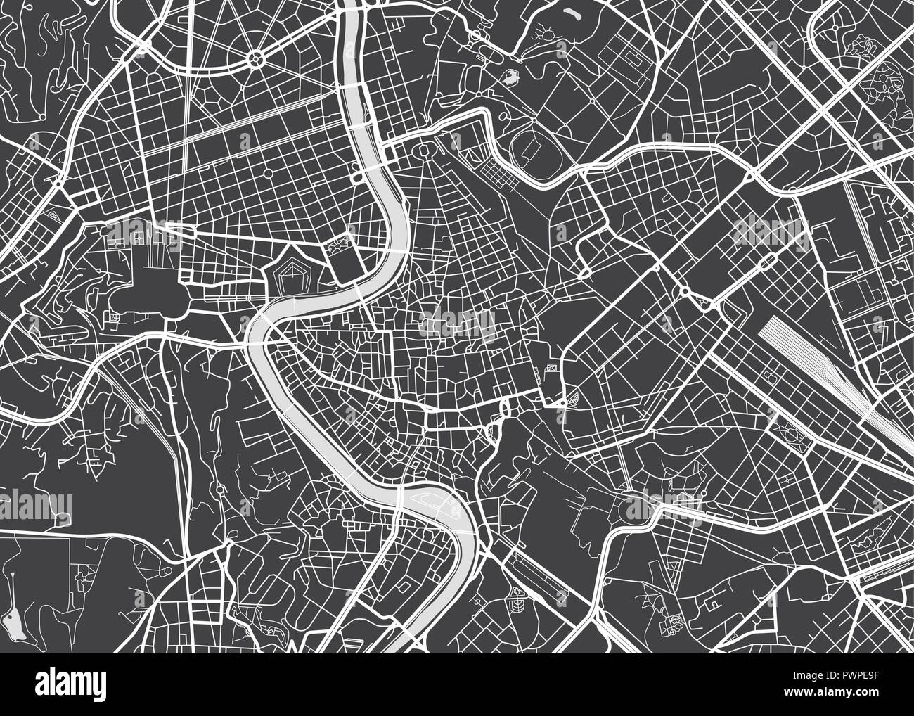 Vector detailed map Rome detailed plan of the city, rivers and streets Stock Vector