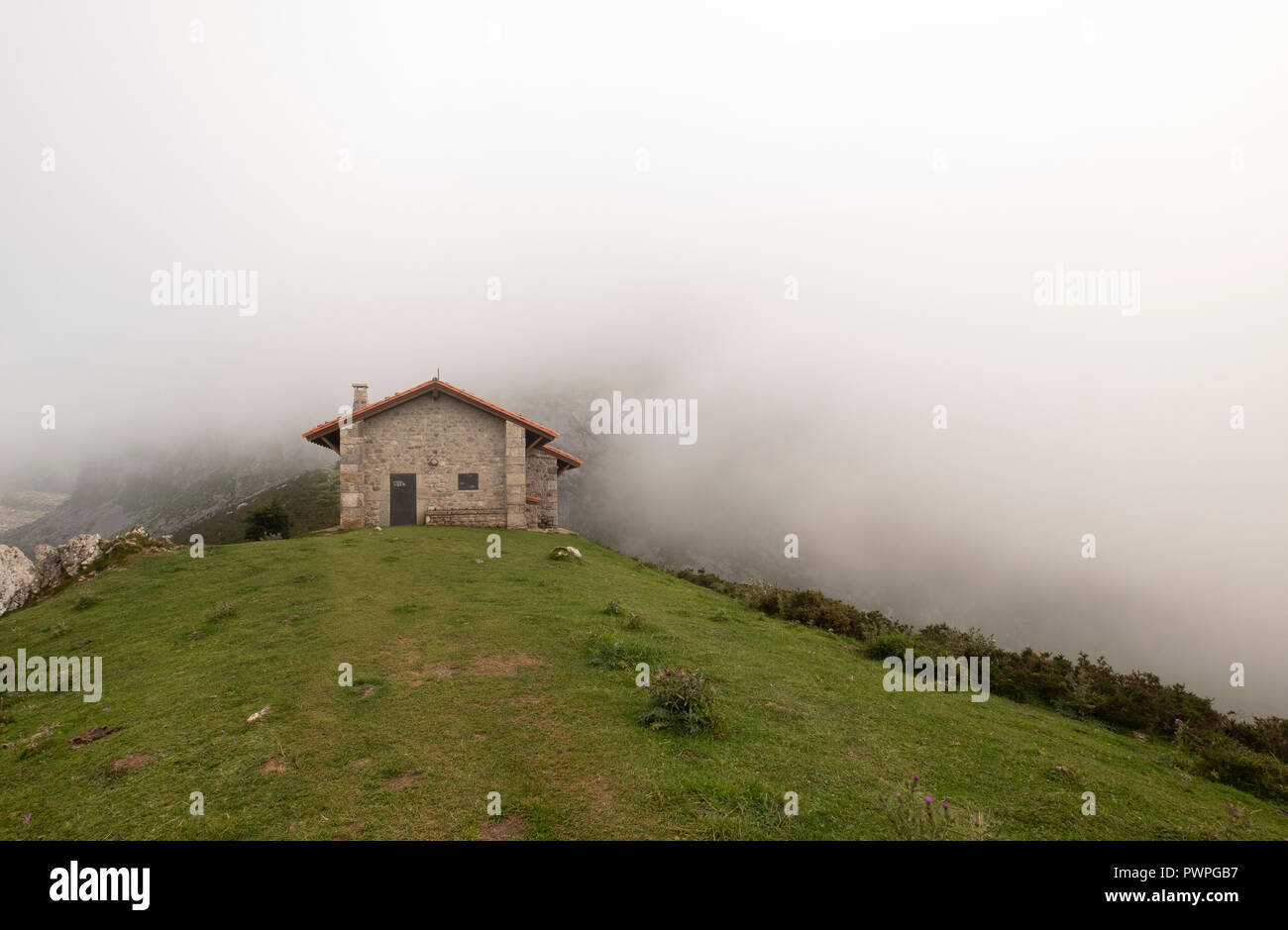 brick house in the mountains, in the covadonga lakes Stock Photo