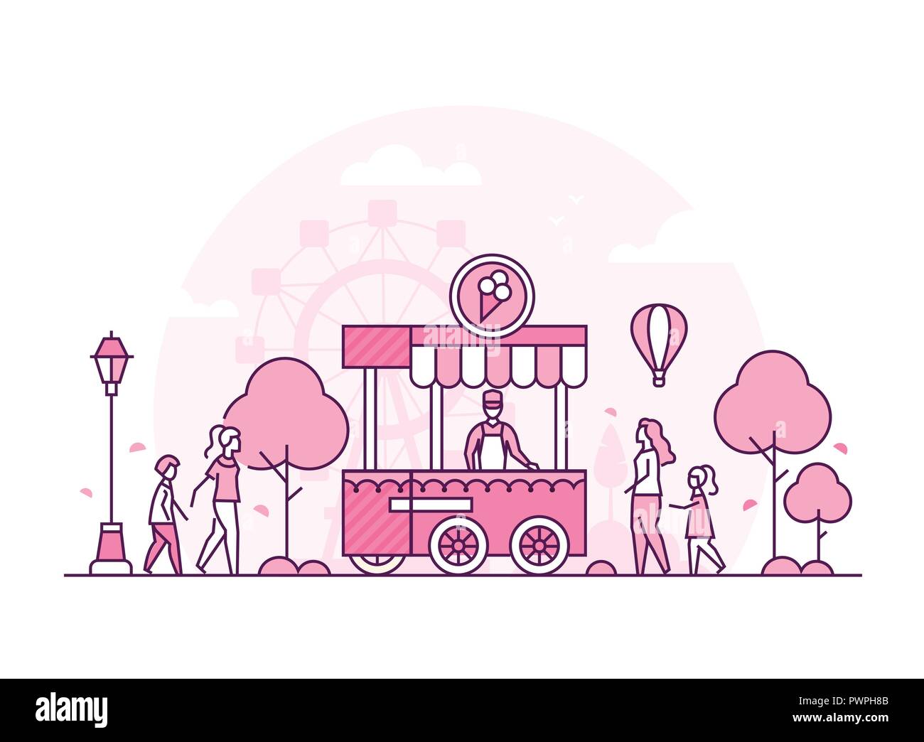 Amusement park - thin line design style vector illustration Stock Vector