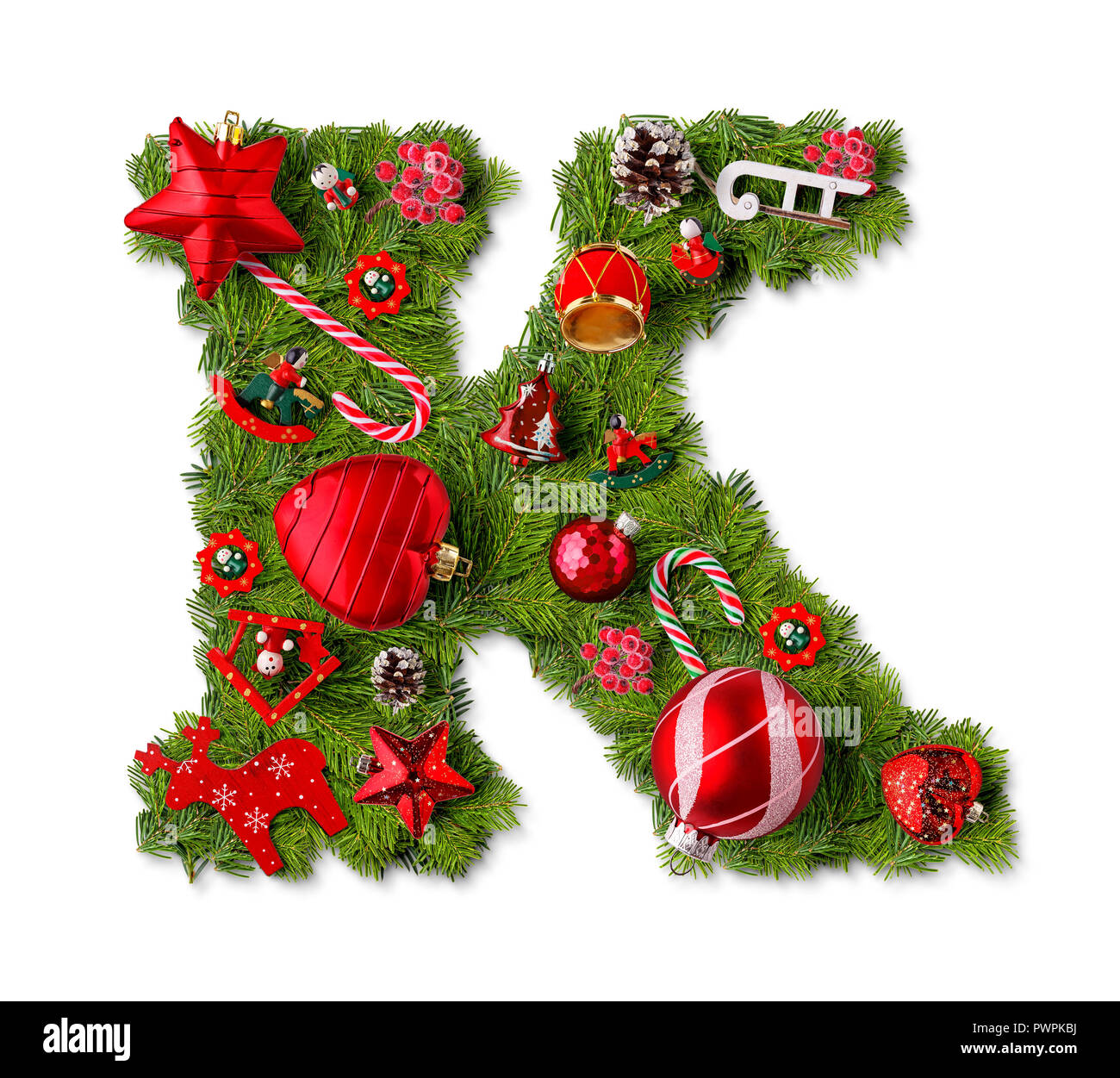 Christmas alphabet letter K isolated on white Stock Photo