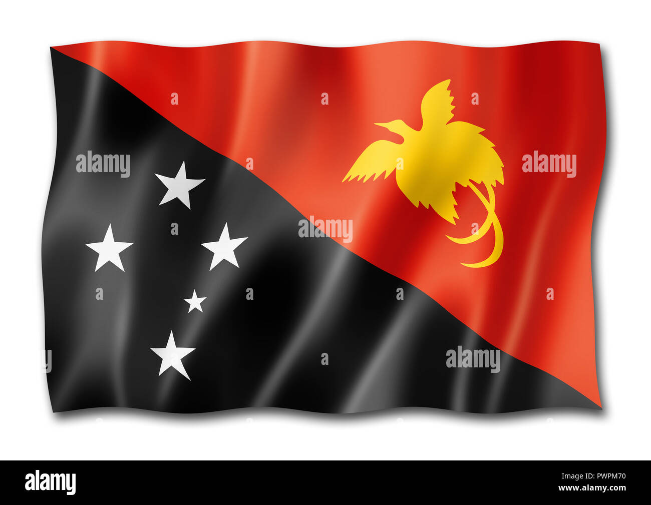 papua-new-guinea-flag-three-dimensional-render-isolated-on-white