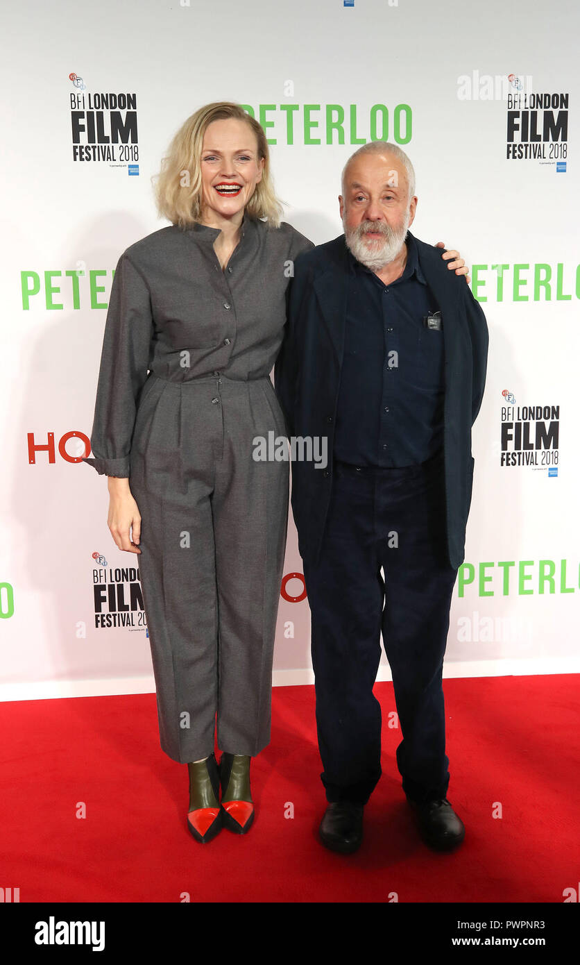 Maxine Peake and Mike Leigh arriving at the BFI London Film Festival premiere of Peterloo at HOME in Manchester. Stock Photo