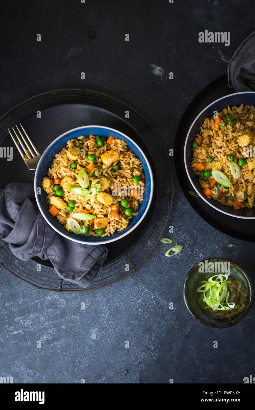 Honey Soy Stir Fried Rice with Tofu Stock Photo Alamy