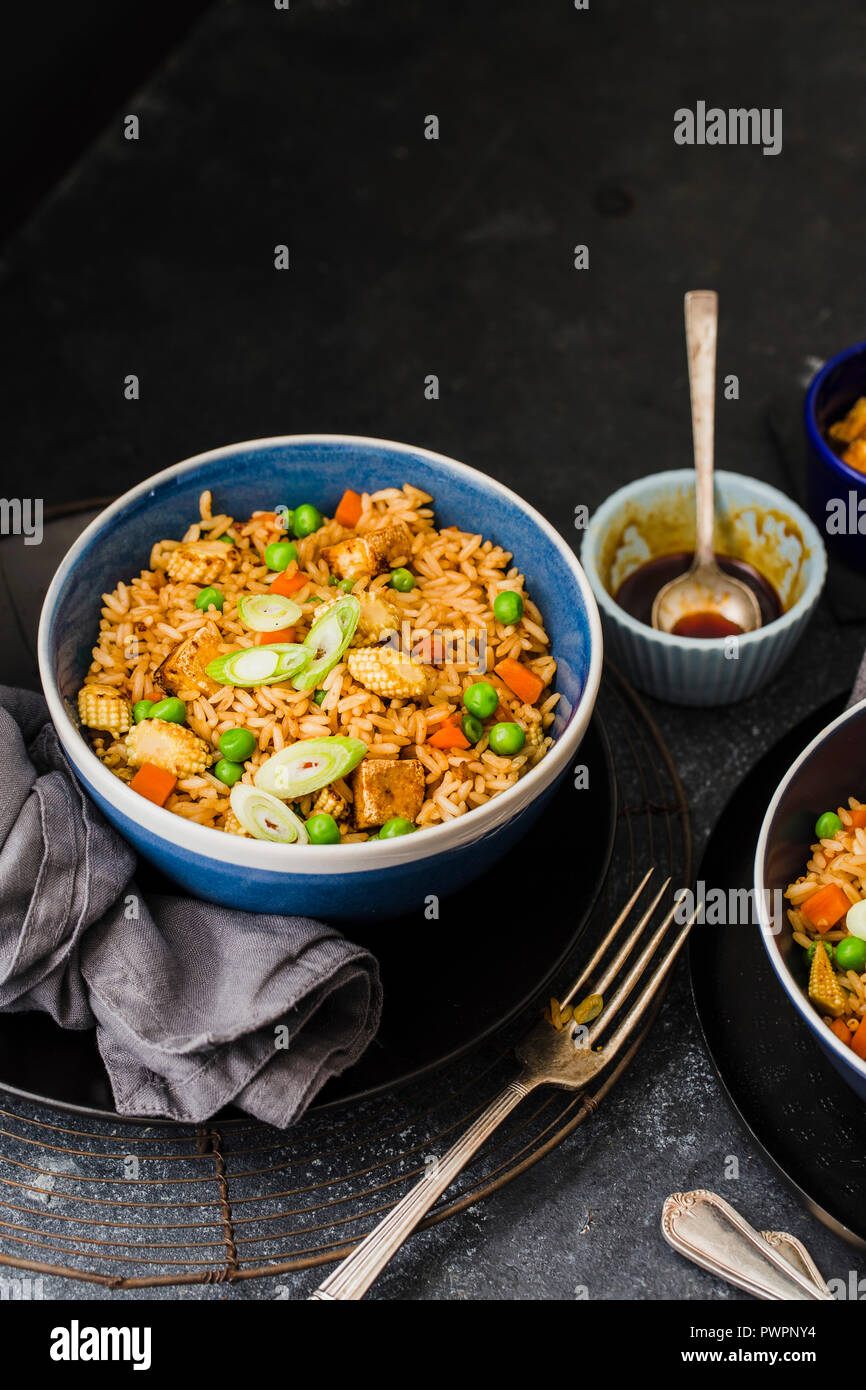 Honey Soy Stir Fried Rice with Tofu Stock Photo Alamy
