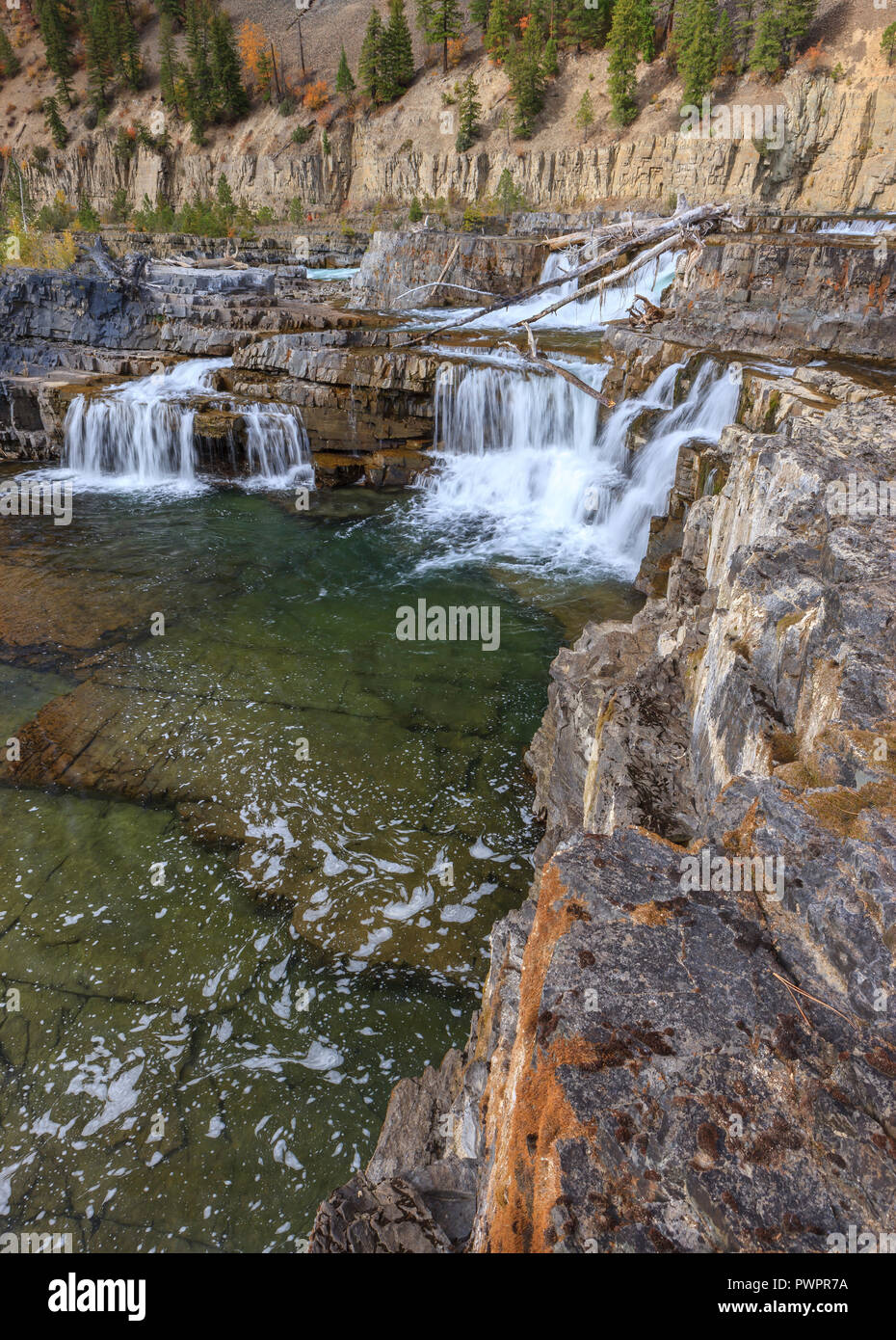 The Kootenai River Falls during low water in autumn near Libby, Montana ...