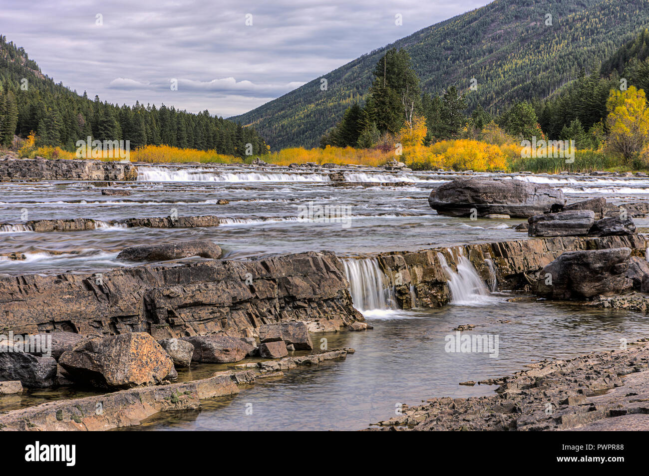 Small cascades on the Kootenai river by the Kootenai Falls near Libby ...