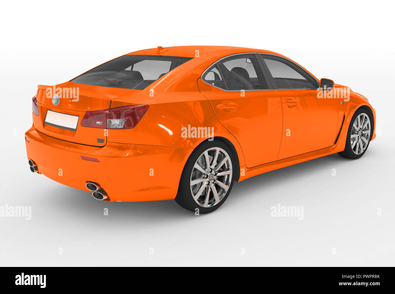 Car Isolated On White Orange Paint Transparent Glass Back Right Side View 3d Rendering Stock Photo Alamy