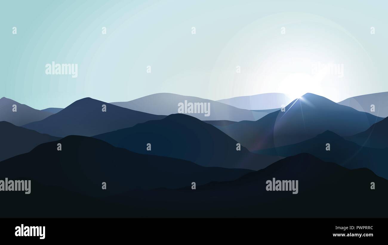 Landscape fog in the blue mountains vector illustration template for your design Stock Vector