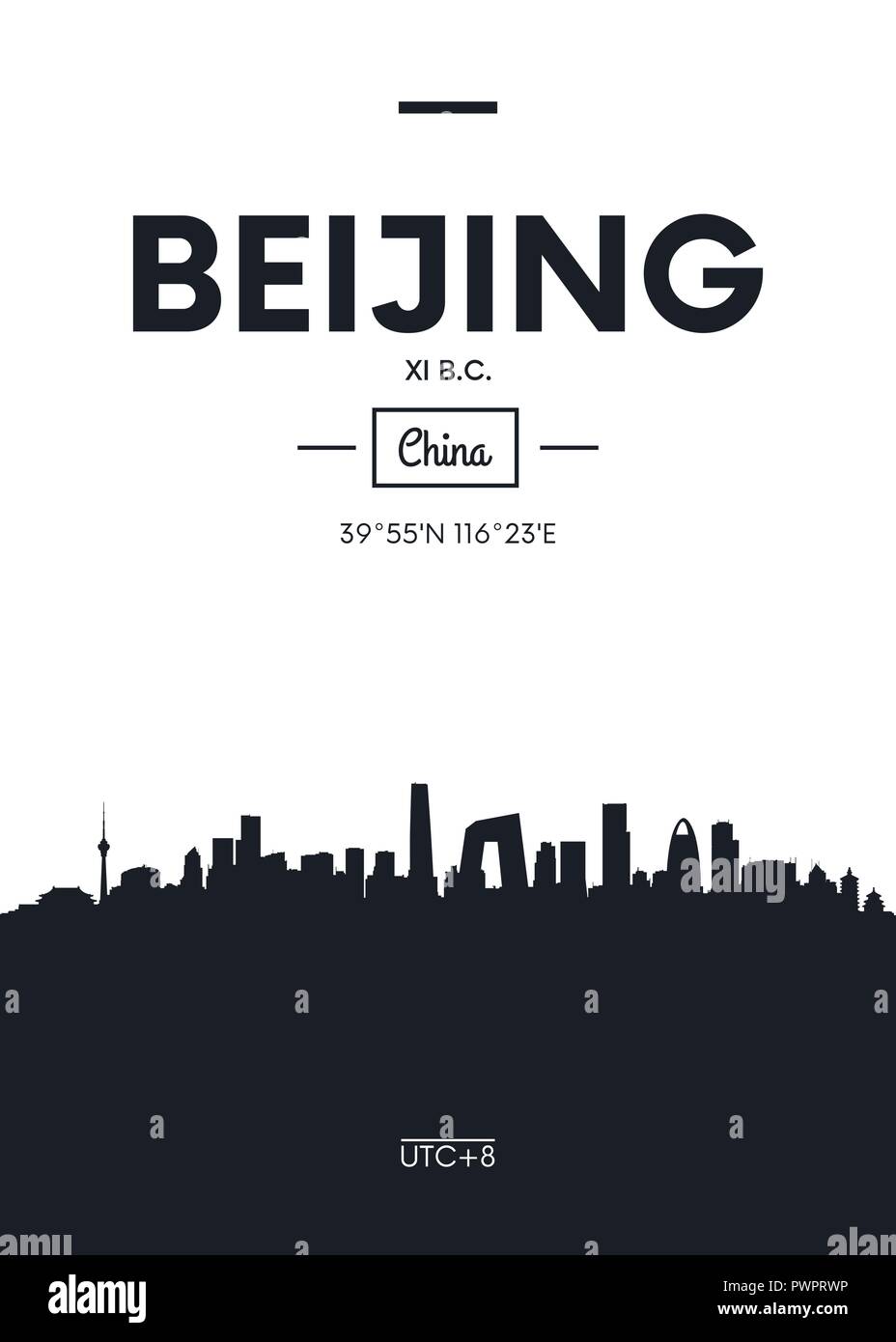 Poster city skyline Beijing, Flat style vector illustration interior decoration design Stock Vector