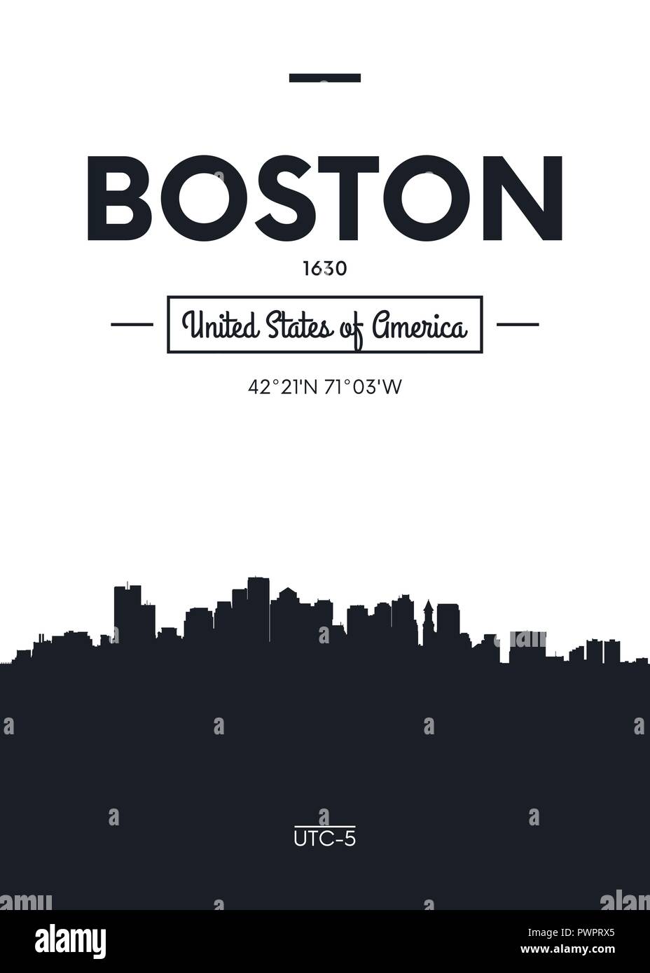 Poster city skyline Boston, Flat style vector illustration interior